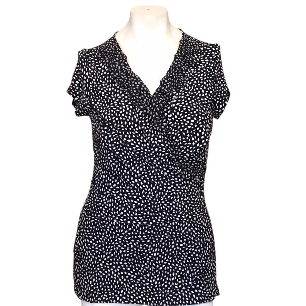 White House Black Market Black White Ruffled Wrap Tunic Small